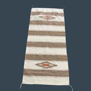 Handwoven Southwestern Rug Beige And White Stripes With Geometric Pattern 60"x28